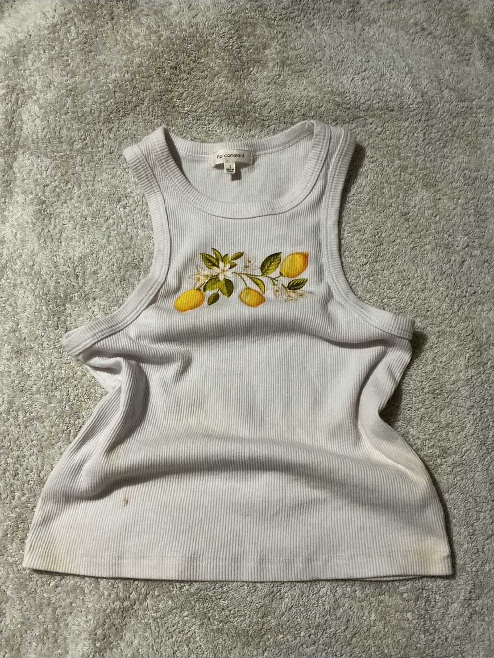 No Common Sense White Ribbed Lemon Muscle Tank